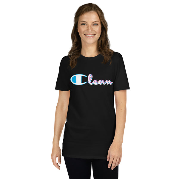 CLEAN CHAMP (Sky blue/white/pink print) Unisex T-Shirt