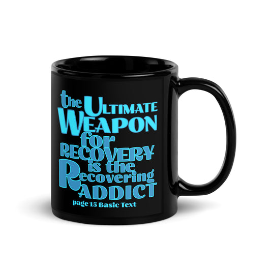 U.W. RECOVERING ADDICT- Black Glossy Mug