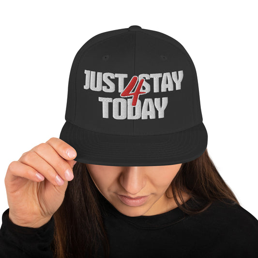 JUST STAY 4 TODAY- (Embroidered White/red) Snapback Hat