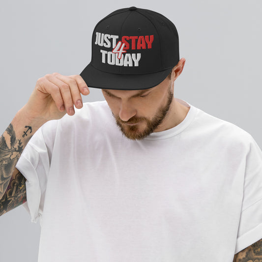 JUST STAY 4 TODAY- (Embroidered White/red) Snapback Hat