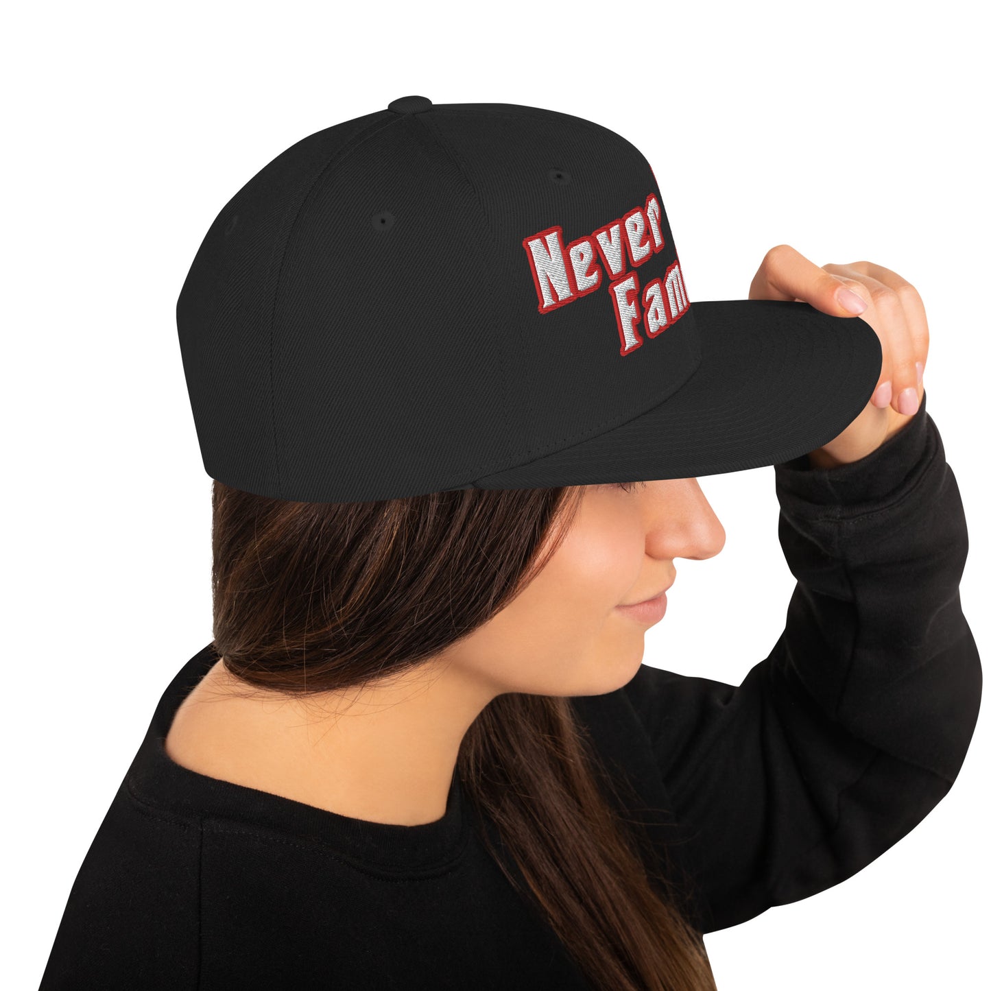 NEVER ALONE FAM- (Embroidered Red/white) Snapback Hat