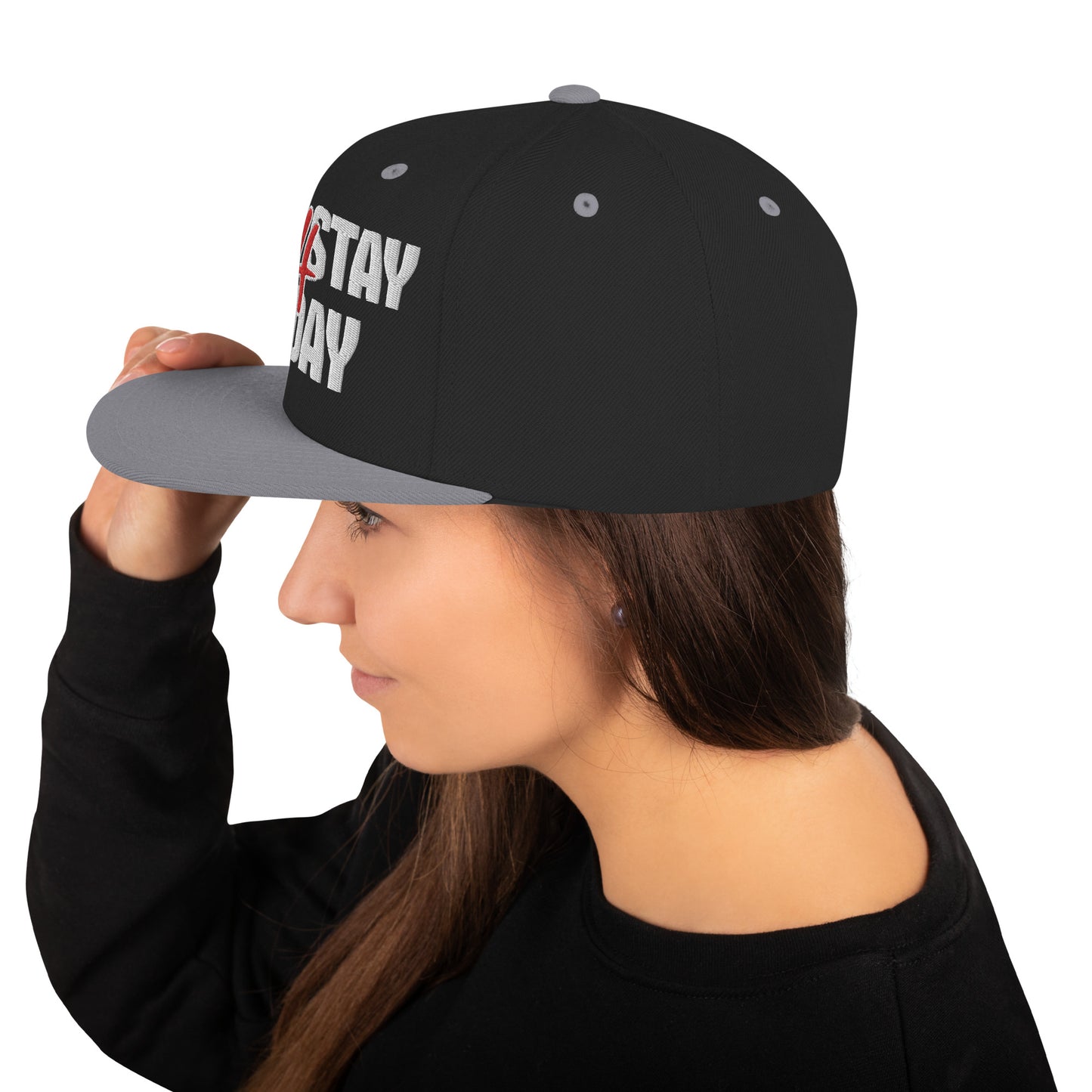 JUST STAY 4 TODAY- (Embroidered White/red) Snapback Hat