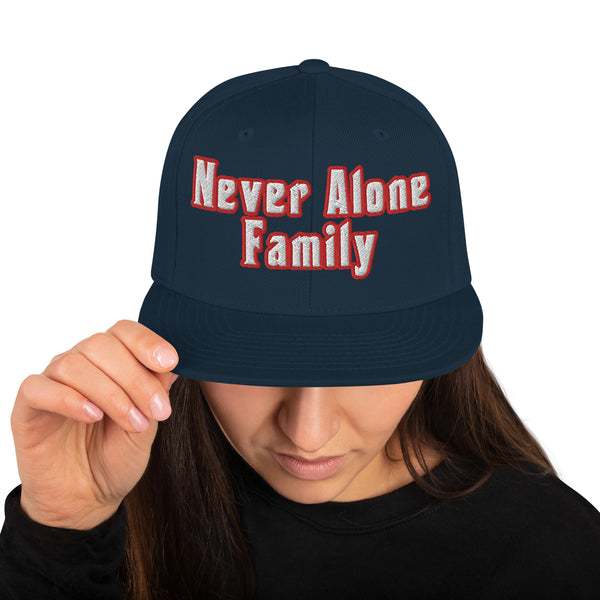 NEVER ALONE FAM- (Embroidered Red/white) Snapback Hat