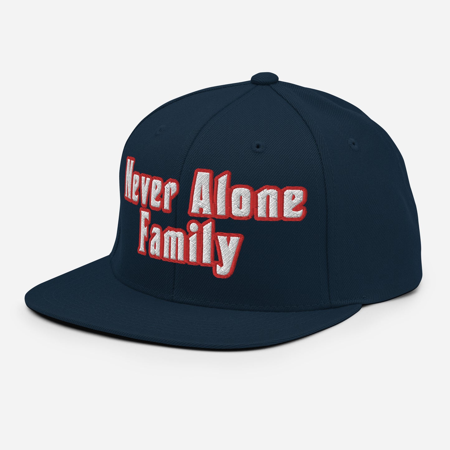 NEVER ALONE FAM- (Embroidered Red/white) Snapback Hat