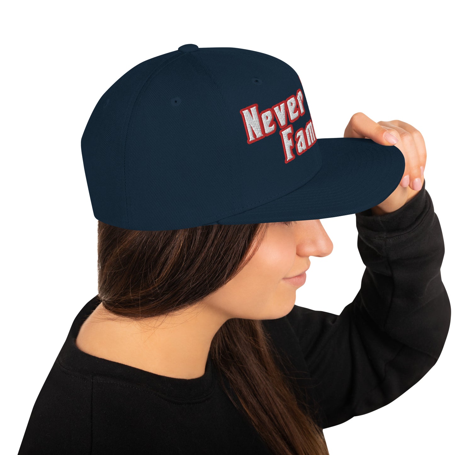 NEVER ALONE FAM- (Embroidered Red/white) Snapback Hat