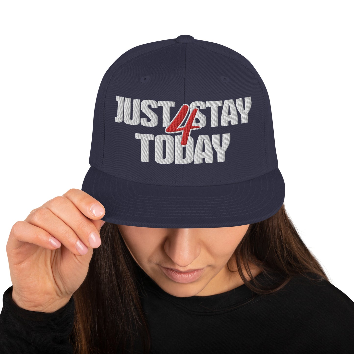 JUST STAY 4 TODAY- (Embroidered White/red) Snapback Hat