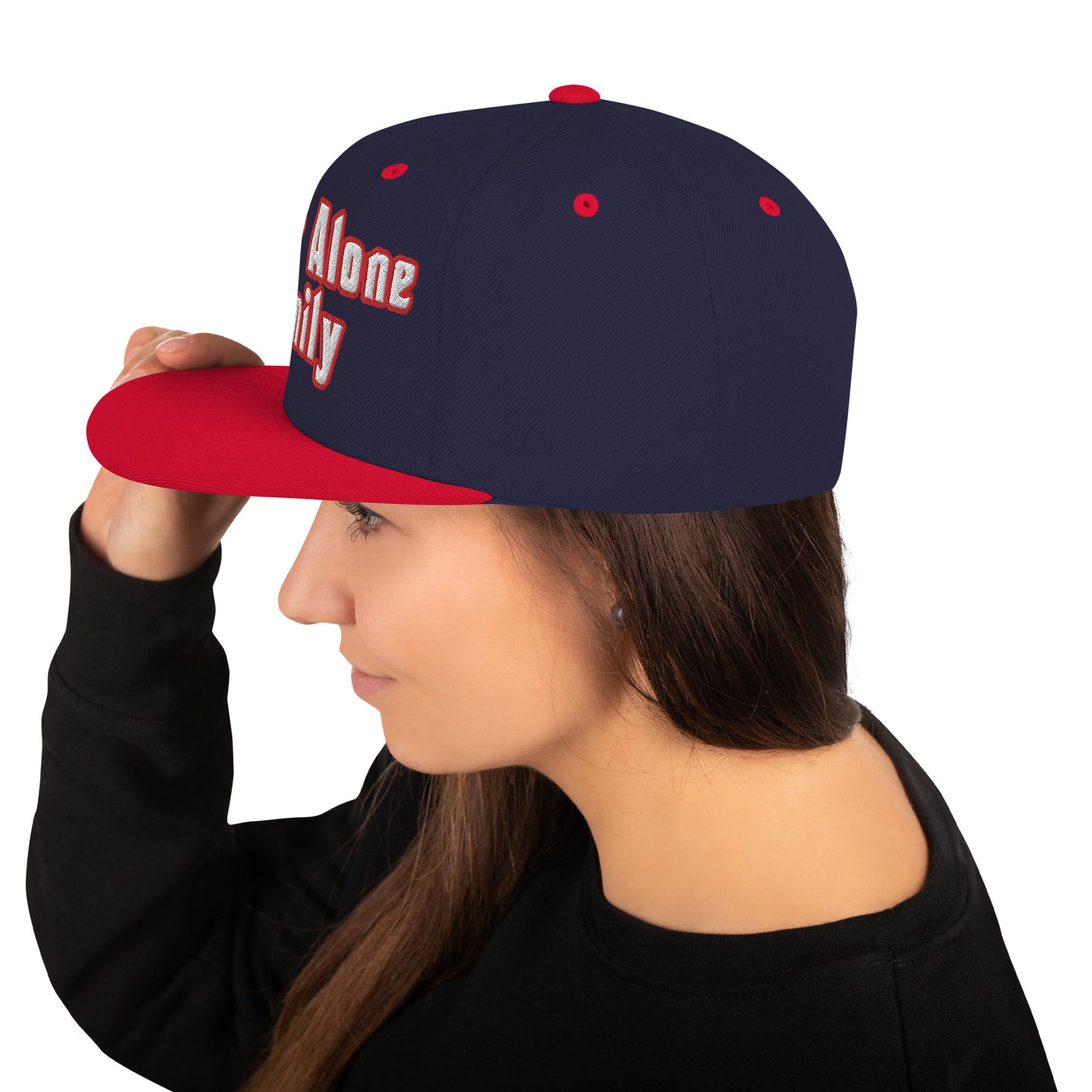 NEVER ALONE FAM- (Embroidered Red/white) Snapback Hat
