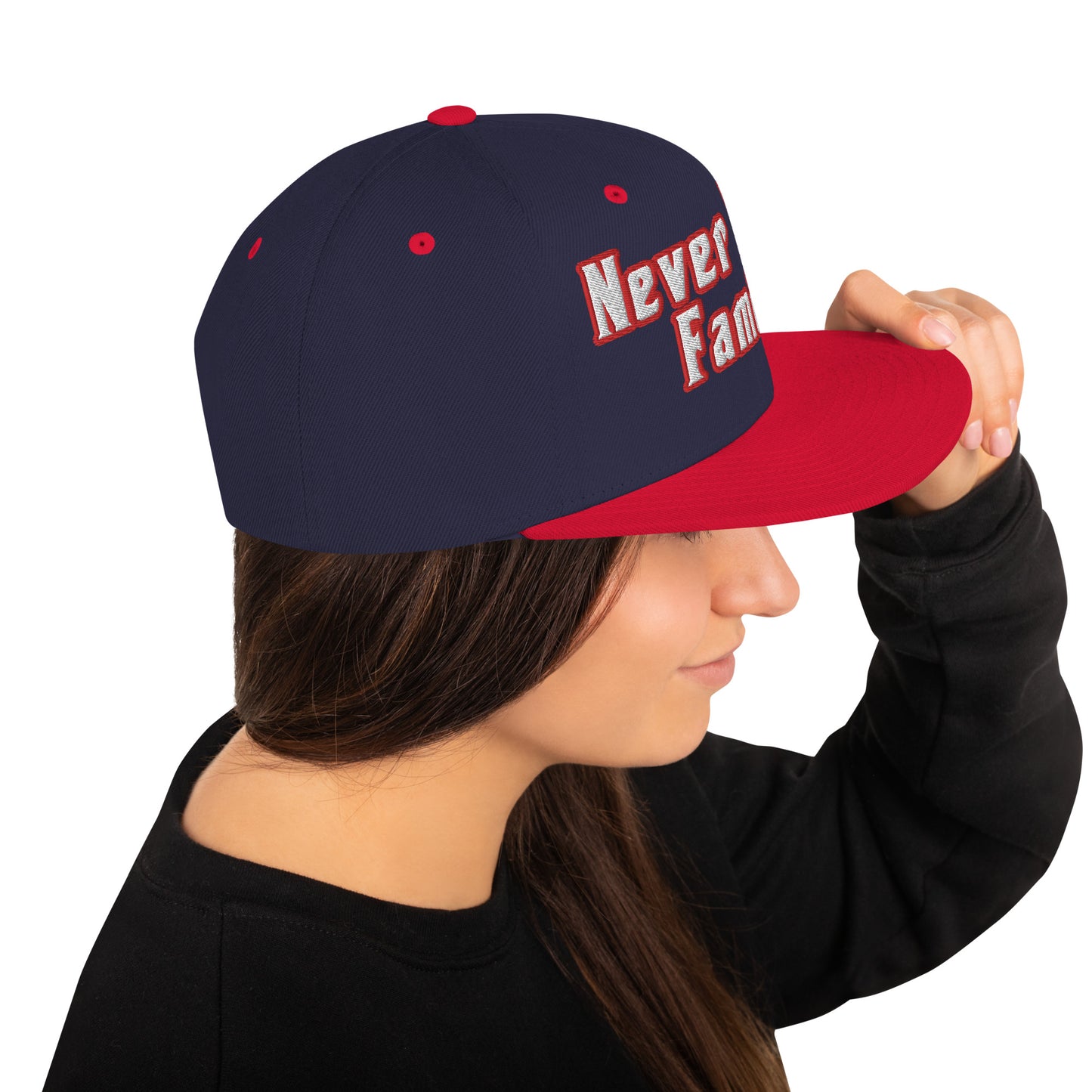 NEVER ALONE FAM- (Embroidered Red/white) Snapback Hat
