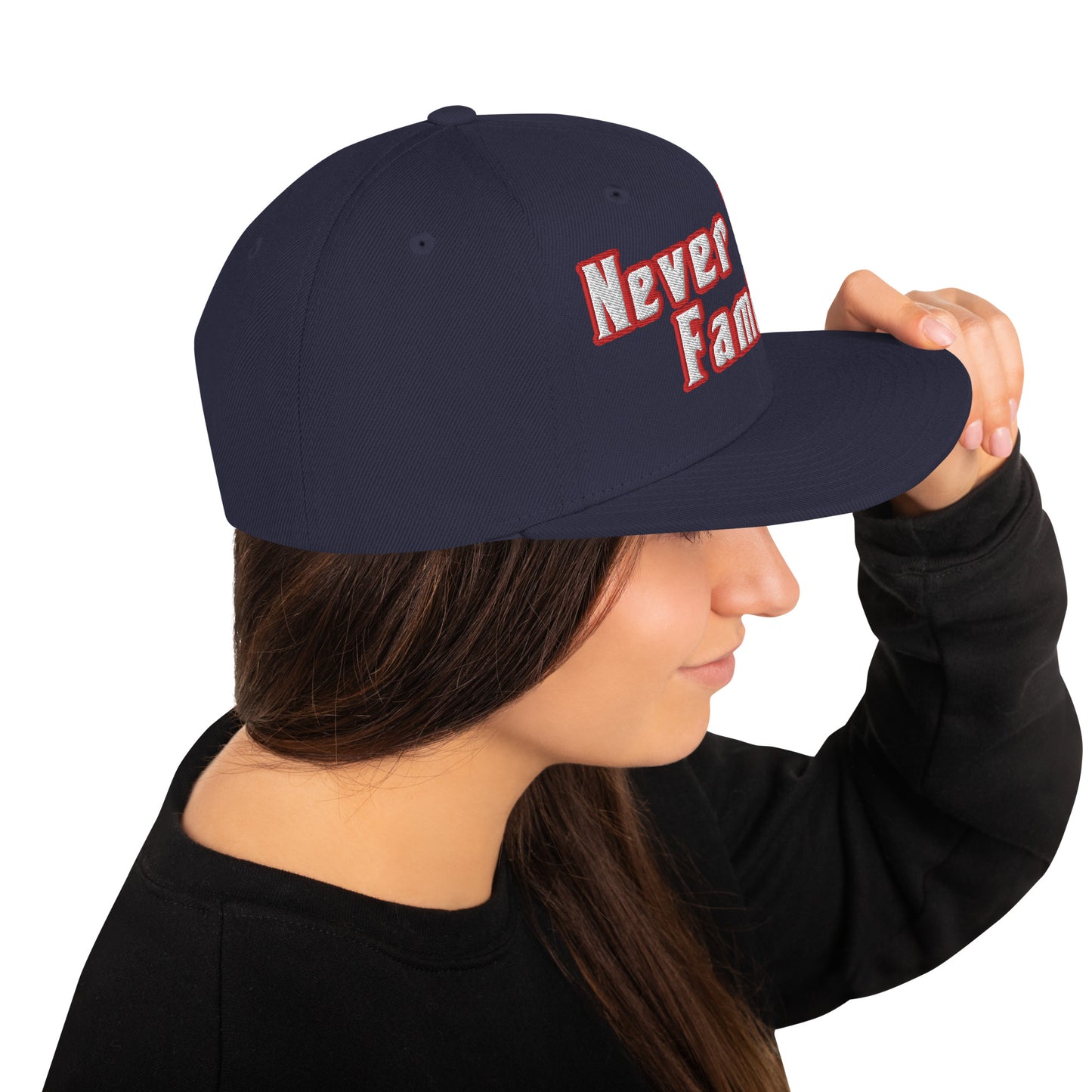 NEVER ALONE FAM- (Embroidered Red/white) Snapback Hat