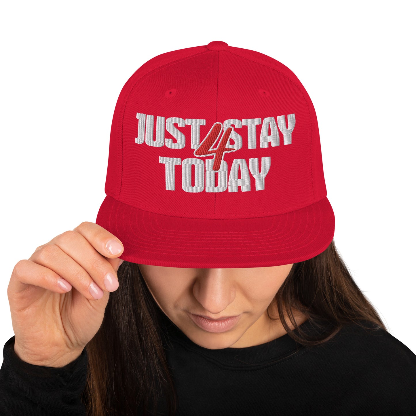 JUST STAY 4 TODAY- (Embroidered White/red) Snapback Hat