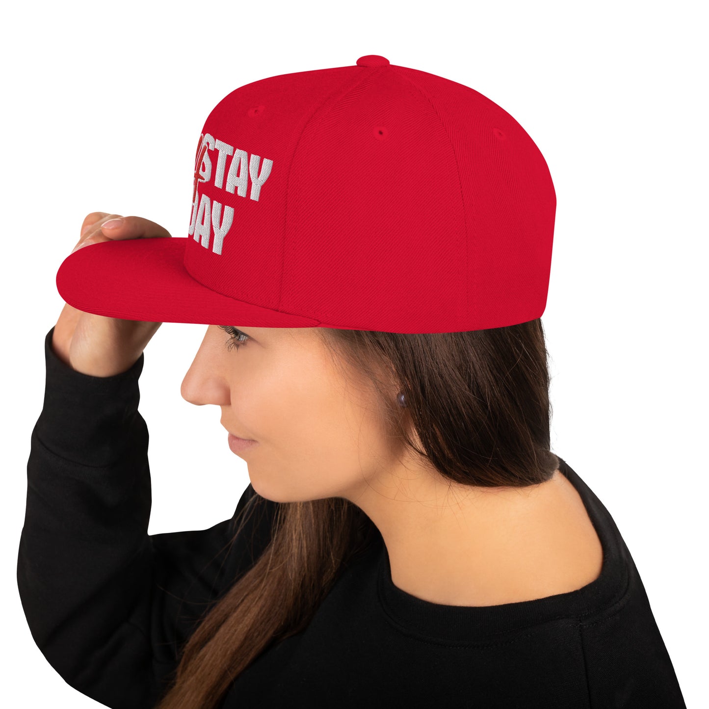 JUST STAY 4 TODAY- (Embroidered White/red) Snapback Hat