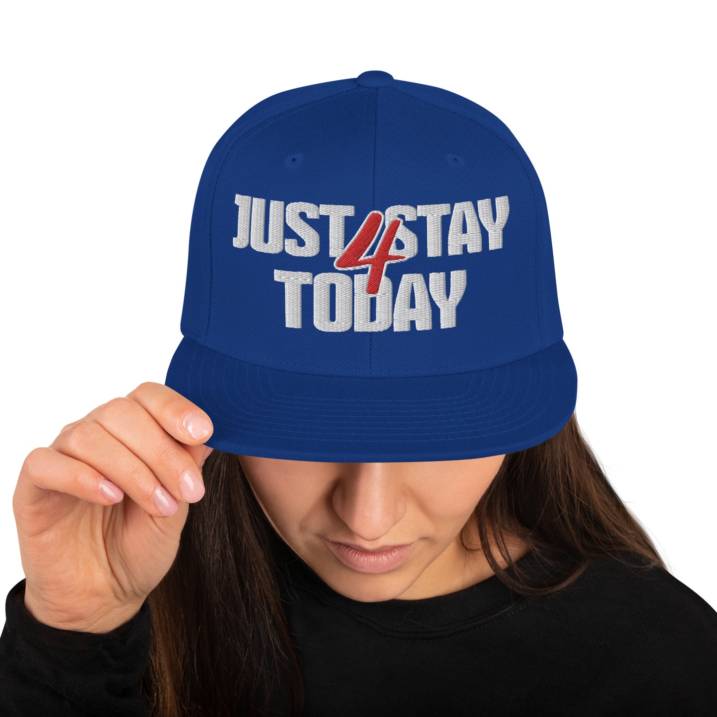 JUST STAY 4 TODAY- (Embroidered White/red) Snapback Hat