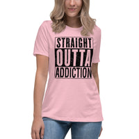 Women's-STRAIGHT OUTTA ADDICTION-(Black print) Bella-Canvas T-Shirt
